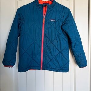 Patagonia Teal Quilted Jacket with Orange Zipper